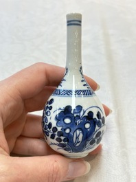 Four Chinese blue and white miniature vases, one with cover, Kangxi