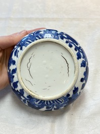 A Chinese blue and white vase, a jar and a covered box, Kangxi