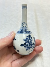 Four Chinese blue and white miniature vases, one with cover, Kangxi