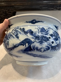 A Chinese blue and white 'riverscape' censer, 18th C.
