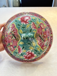 A Chinese famille rose turquoise-ground 'kamcheng' bowl and cover for the Straits or Peranakan market, 19th C.