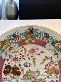 A Chinese famille rose 'mandarin ducks and Eight Immortals' dish, Qianlong