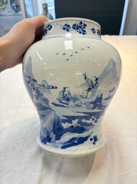 A Chinese blue and white vase with four sages in a mountainous landscape, Kangxi