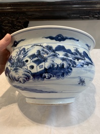 A Chinese blue and white 'riverscape' censer, 18th C.