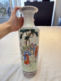 A Chinese famille rose 'Sanxing' vase, Qianlong mark, 20th C.