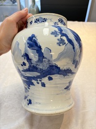 A Chinese blue and white vase with four sages in a mountainous landscape, Kangxi