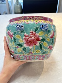 A Chinese famille rose turquoise-ground 'kamcheng' bowl and cover for the Straits or Peranakan market, 19th C.
