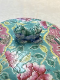 A Chinese famille rose turquoise-ground 'kamcheng' bowl and cover for the Straits or Peranakan market, 19th C.