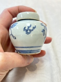 A pair of Chinese white-glazed vases and a pair of blue and white covered jars, Wanli mark and of the period