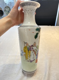 A Chinese famille rose 'Sanxing' vase, Qianlong mark, 20th C.