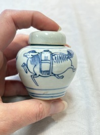 A pair of Chinese white-glazed vases and a pair of blue and white covered jars, Wanli mark and of the period