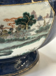 A pair of large Chinese famille verte powder-blue-ground 'landscape' jardini&egrave;res, 19th C.