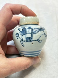 A pair of Chinese white-glazed vases and a pair of blue and white covered jars, Wanli mark and of the period