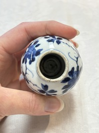 Four Chinese blue and white miniature vases, one with cover, Kangxi