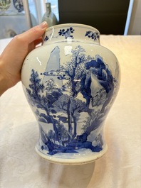 A Chinese blue and white vase with four sages in a mountainous landscape, Kangxi