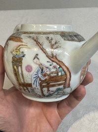 A fine Chinese famille rose gilt-decorated teapot and cover with figural design, Yongzheng