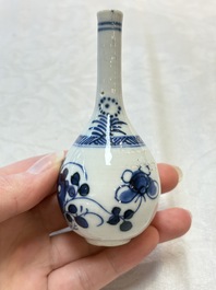 Four Chinese blue and white miniature vases, one with cover, Kangxi