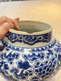 A Chinese blue and white vase, a jar and a covered box, Kangxi