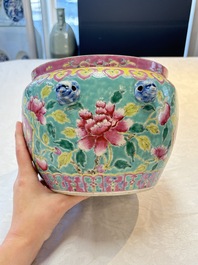 A Chinese famille rose turquoise-ground 'kamcheng' bowl and cover for the Straits or Peranakan market, 19th C.