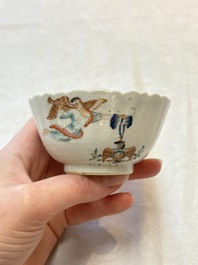 A Chinese famille rose 'tobacco leaf' vase, a pseudo-armorial cup and a famille verte cup, Kangxi/Qianlong