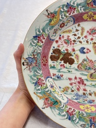 A Chinese famille rose 'mandarin ducks and Eight Immortals' dish, Qianlong