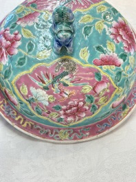 A Chinese famille rose turquoise-ground 'kamcheng' bowl and cover for the Straits or Peranakan market, 19th C.
