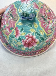 A Chinese famille rose turquoise-ground 'kamcheng' bowl and cover for the Straits or Peranakan market, 19th C.