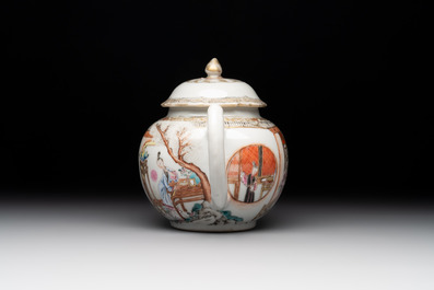 A fine Chinese famille rose gilt-decorated teapot and cover with figural design, Yongzheng