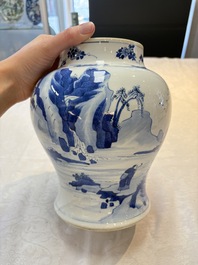 A Chinese blue and white vase with four sages in a mountainous landscape, Kangxi