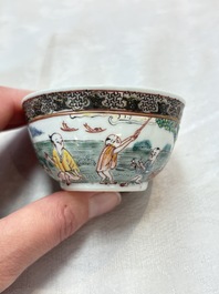 A fine Chinese famille rose 'apple pickers' cup and saucer, Yongzheng