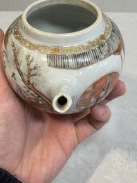 A fine Chinese famille rose gilt-decorated teapot and cover with figural design, Yongzheng