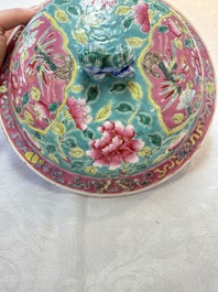 A Chinese famille rose turquoise-ground 'kamcheng' bowl and cover for the Straits or Peranakan market, 19th C.