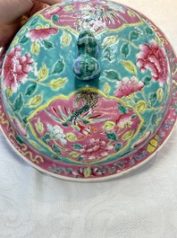 A Chinese famille rose turquoise-ground 'kamcheng' bowl and cover for the Straits or Peranakan market, 19th C.