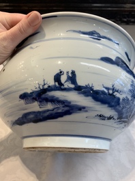 A Chinese blue and white 'riverscape' censer, 18th C.
