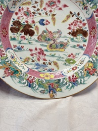 A Chinese famille rose 'mandarin ducks and Eight Immortals' dish, Qianlong