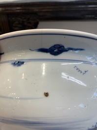 A Chinese blue and white 'riverscape' censer, 18th C.