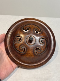 A Chinese blue and white 'qilin' jar and wooden cover, Transitional period