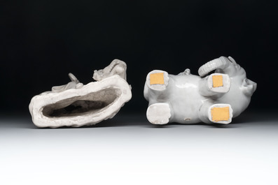 Four Chinese Dehua blanc de Chine figures, He Chaozong 何朝宗 mark, 20th C.
