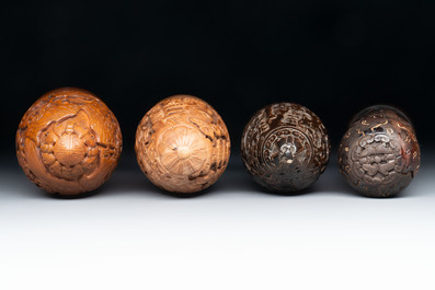 Four Chinese carved wooden cricket cages, 20th C.