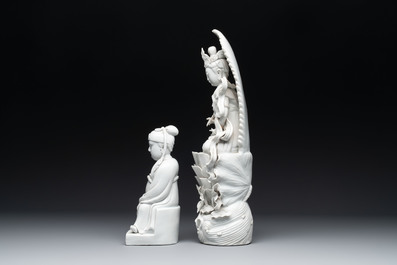 Four Chinese Dehua blanc de Chine figures, He Chaozong 何朝宗 mark, 20th C.