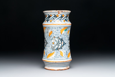 A polychrome Italian albarello with stylised floral design, 19th C.
