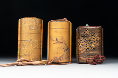 A varied collection of 14 Japanese lacquer and bronze wares, Zōhiko 平安象彦 mark, 19/20th C.