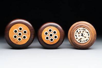 Six Chinese gourd cricket cages and seven carved gourds, 20th C.