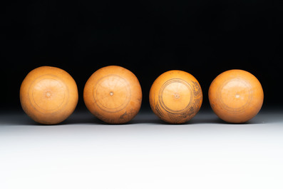 Six Chinese gourd cricket cages and seven carved gourds, 20th C.