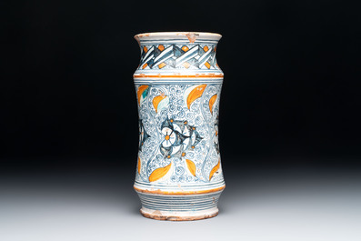 A polychrome Italian albarello with stylised floral design, 19th C.