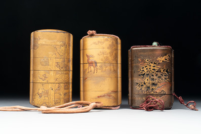 A varied collection of 14 Japanese lacquer and bronze wares, Zōhiko 平安象彦 mark, 19/20th C.