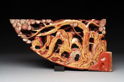 Six Chinese gilt and lacquered wooden panels, 19th C.