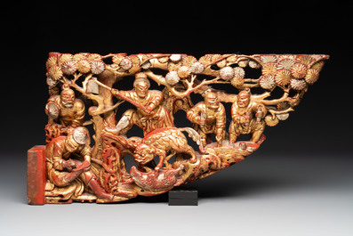 Six Chinese gilt and lacquered wooden panels, 19th C.