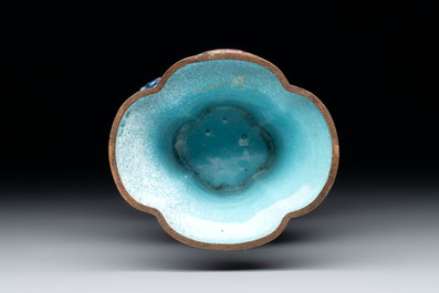 A Chinese Canton enamel blue-ground quadrifoil vase, Jiaqing