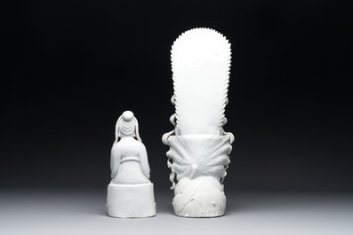 Four Chinese Dehua blanc de Chine figures, He Chaozong 何朝宗 mark, 20th C.